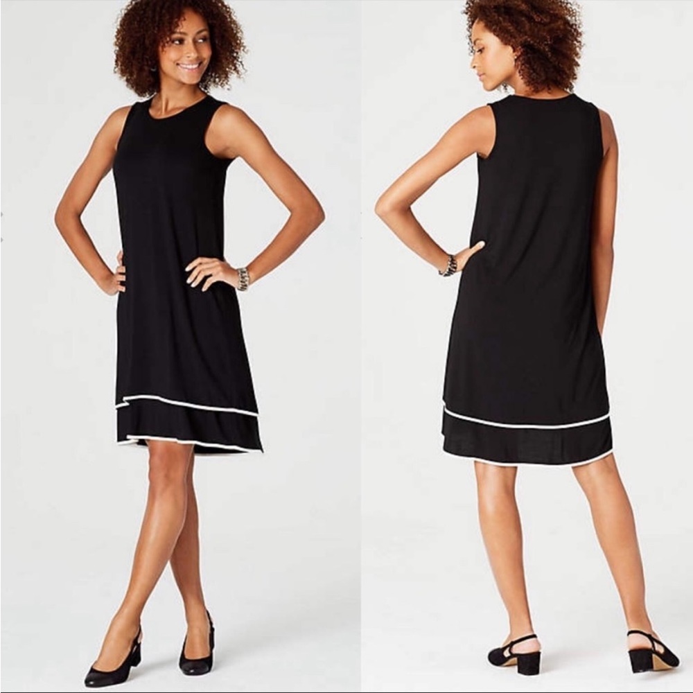 J. Jill Wearever Collection black elliptical sleeveless, tiered dress si…